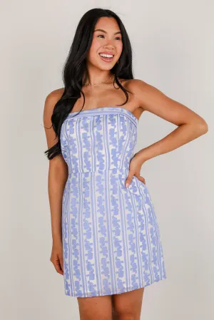 FINAL SALE - Wait For Daylight Blue Floral Strapless Mini Dress