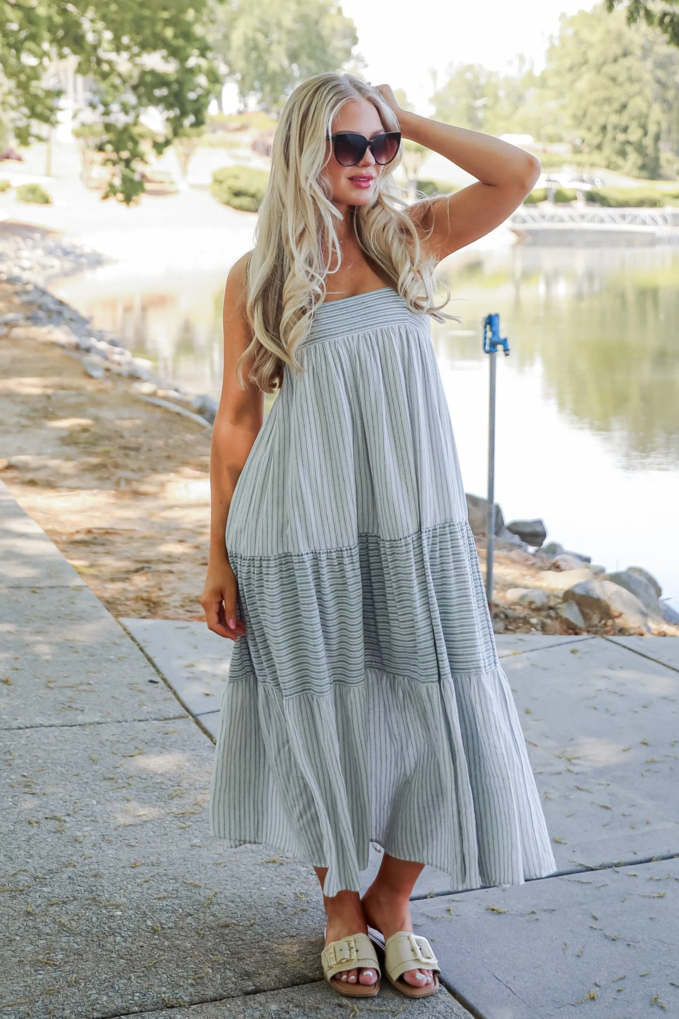 FINAL SALE - Where It All Begins Off White Striped Tiered Maxi Dress