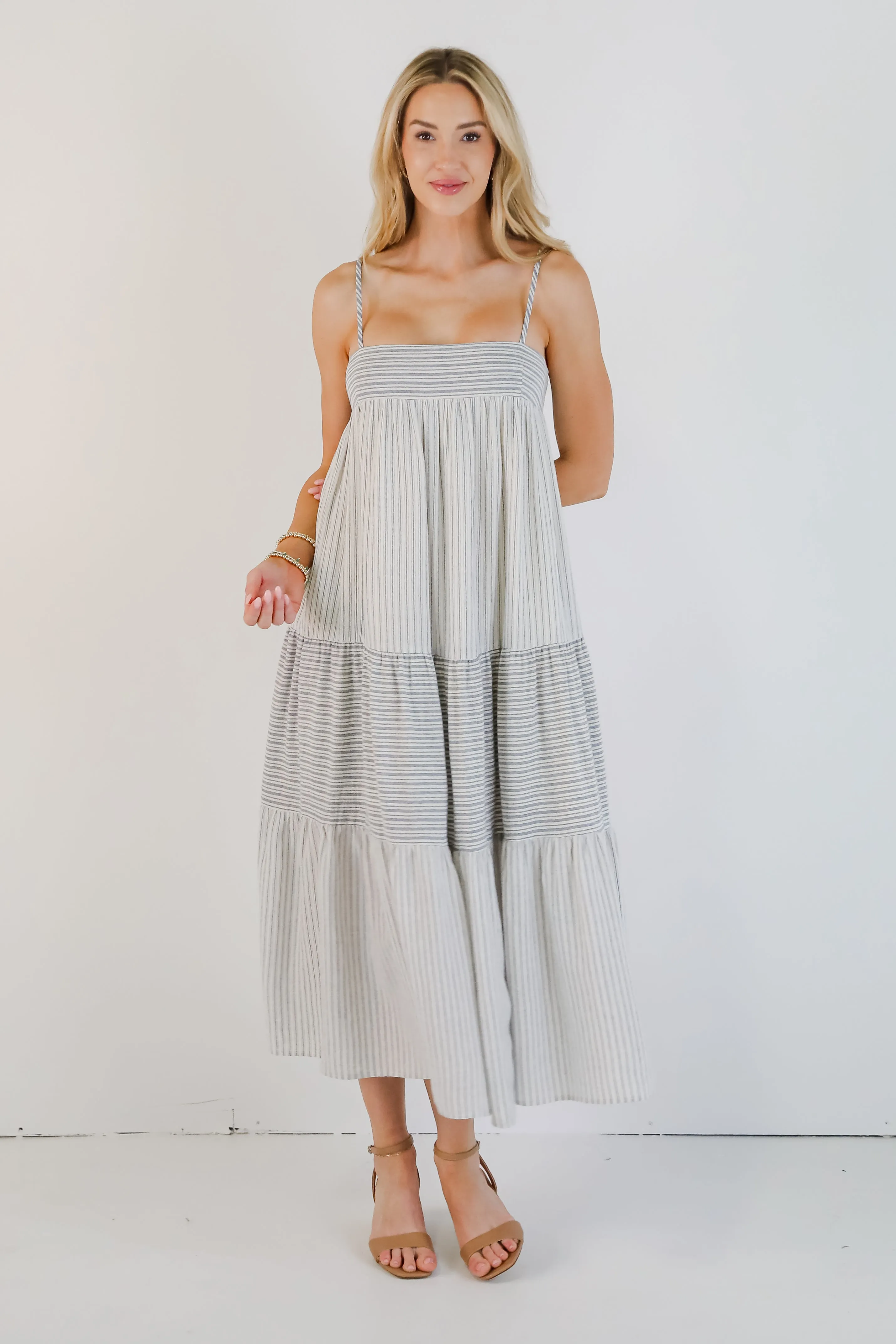 FINAL SALE - Where It All Begins Off White Striped Tiered Maxi Dress