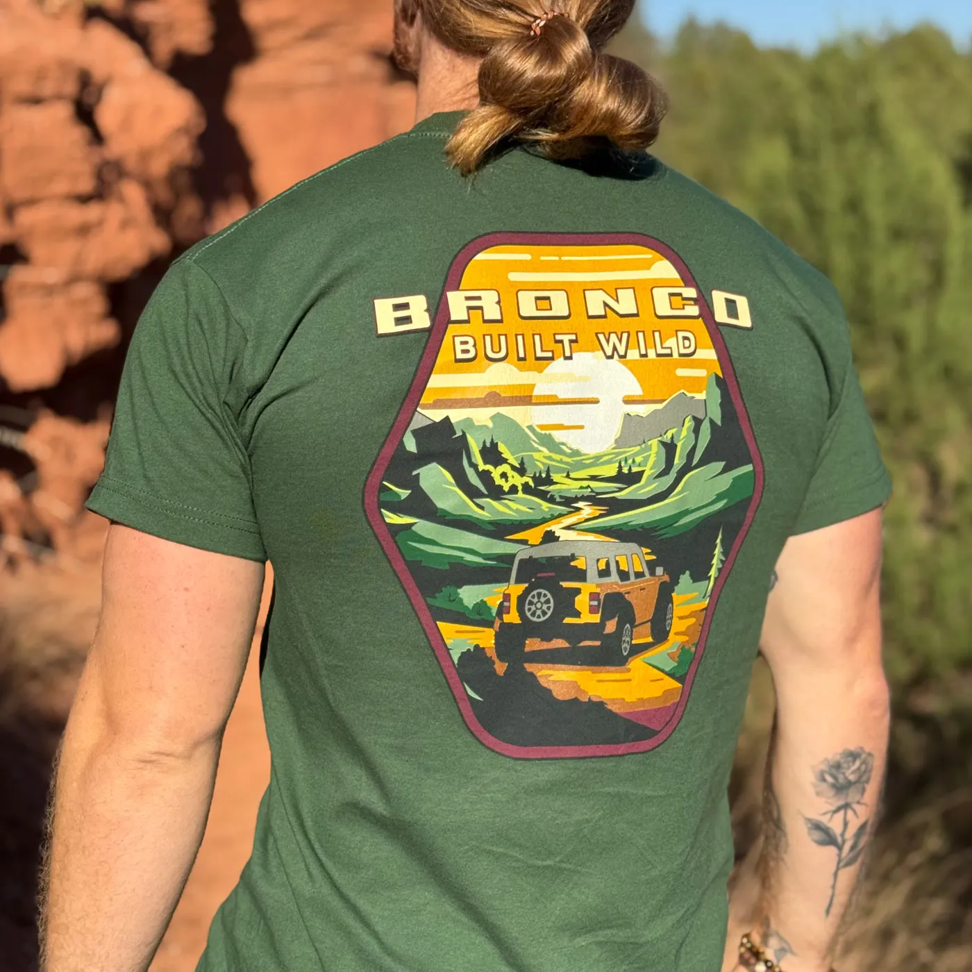 Ford Bronco Built Wild Badge Green Mens Short Sleeve T-Shirt