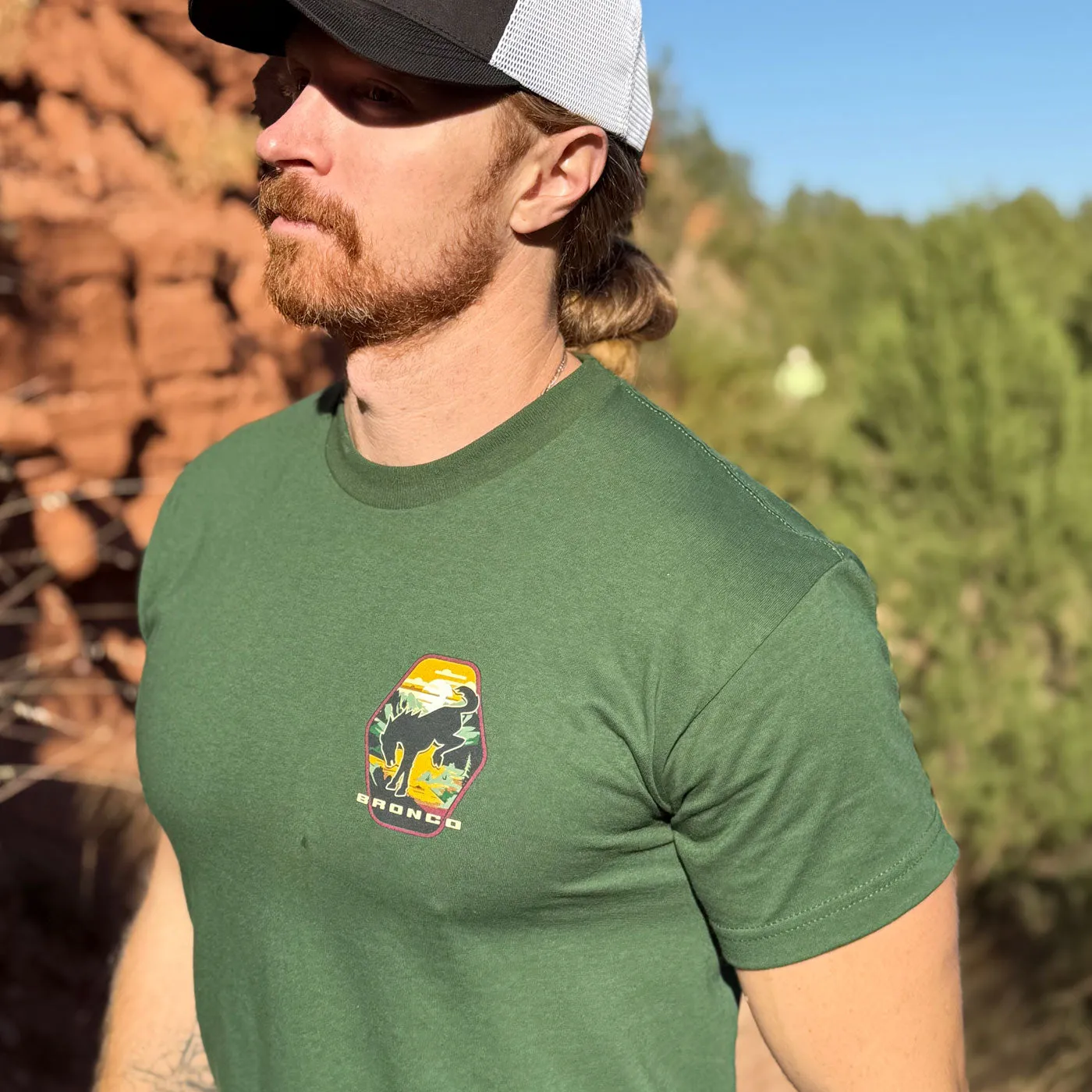Ford Bronco Built Wild Badge Green Mens Short Sleeve T-Shirt