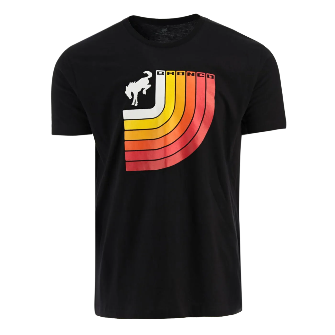 Ford Bronco Free Wheeling Retro Stripes Black T-Shirt
