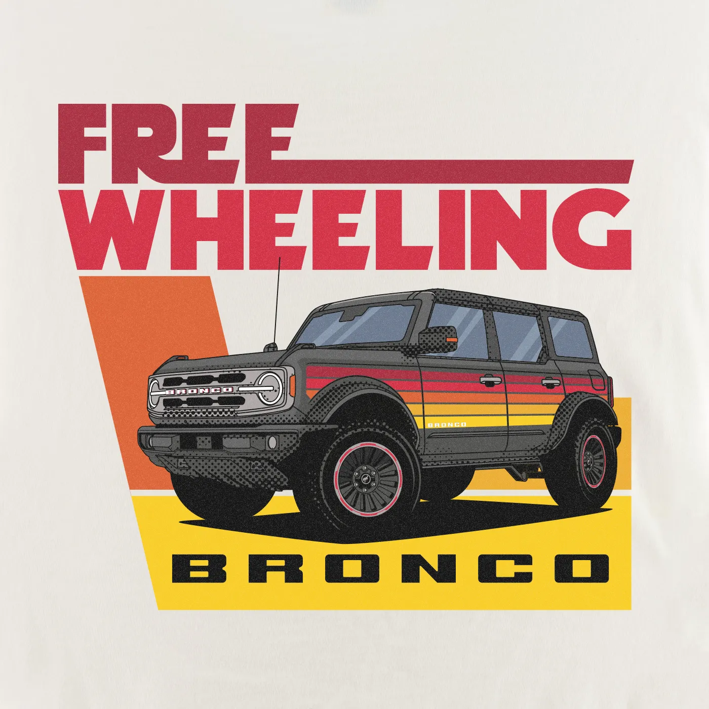 Ford Bronco Free Wheeling Retro White Mens T-Shirt