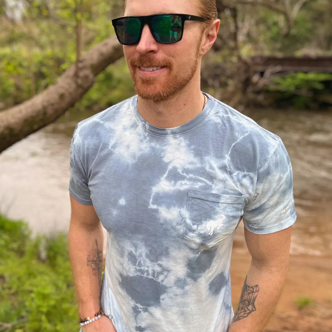 Ford Bronco Mens Enjoy the Ride Palm Tree Tie Dye Pocket T-Shirt