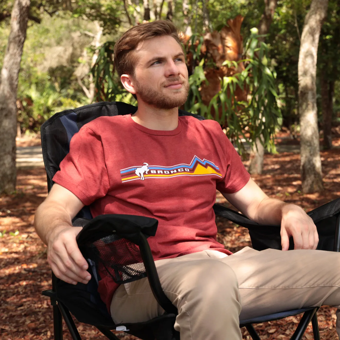 Ford Bronco Mens Retro Mountain Red Graphic T-Shirt
