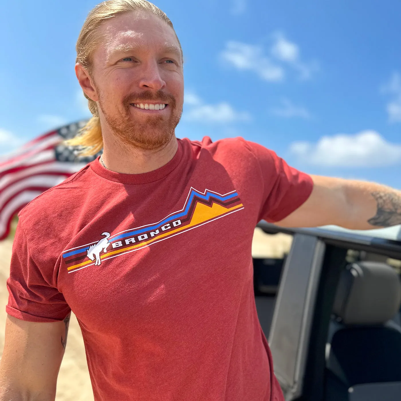 Ford Bronco Mens Retro Mountain Red Graphic T-Shirt