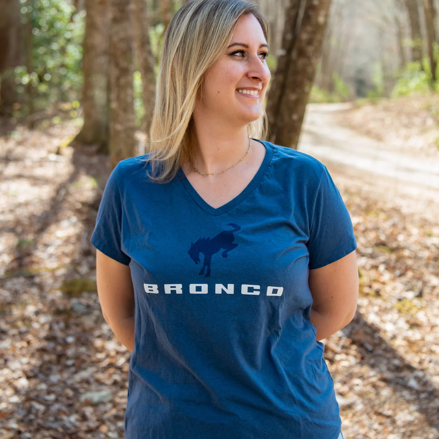 Ford Bronco Womens Stacked Logo V Neck T-Shirt