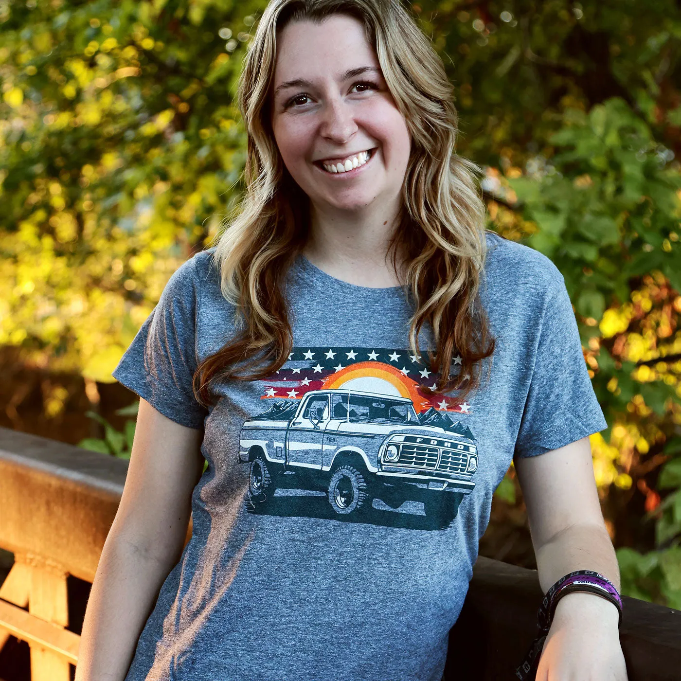 Ford F-150 Sunset Patriotic Flag Truck Womens T-Shirt