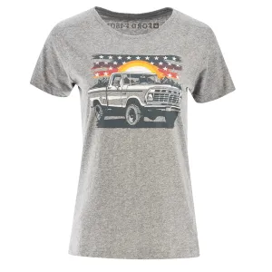 Ford F-150 Sunset Patriotic Flag Truck Womens T-Shirt