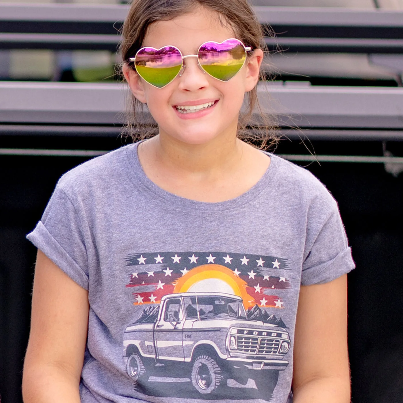 Ford F-150 Sunset Patriotic Flag Truck Womens T-Shirt