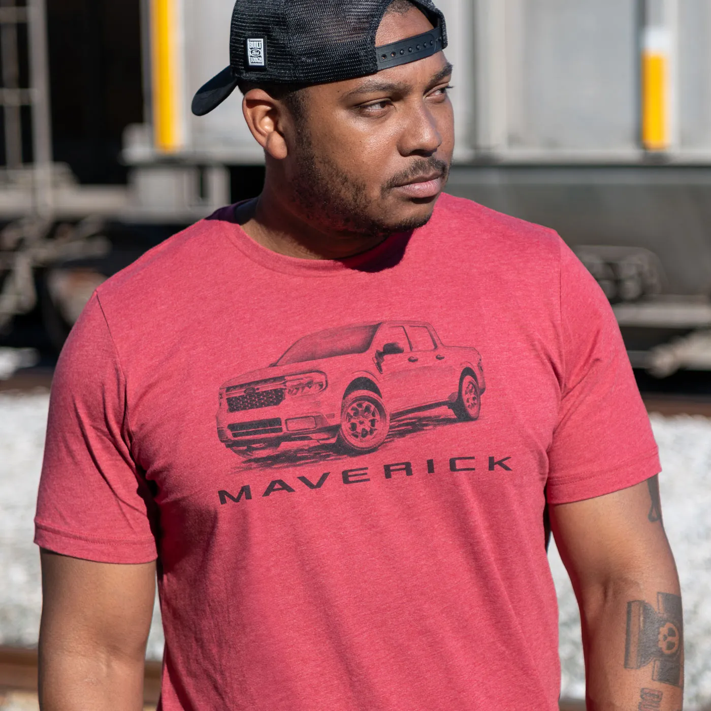 Ford Maverick Graphite Drawing Red Mens T-Shirt
