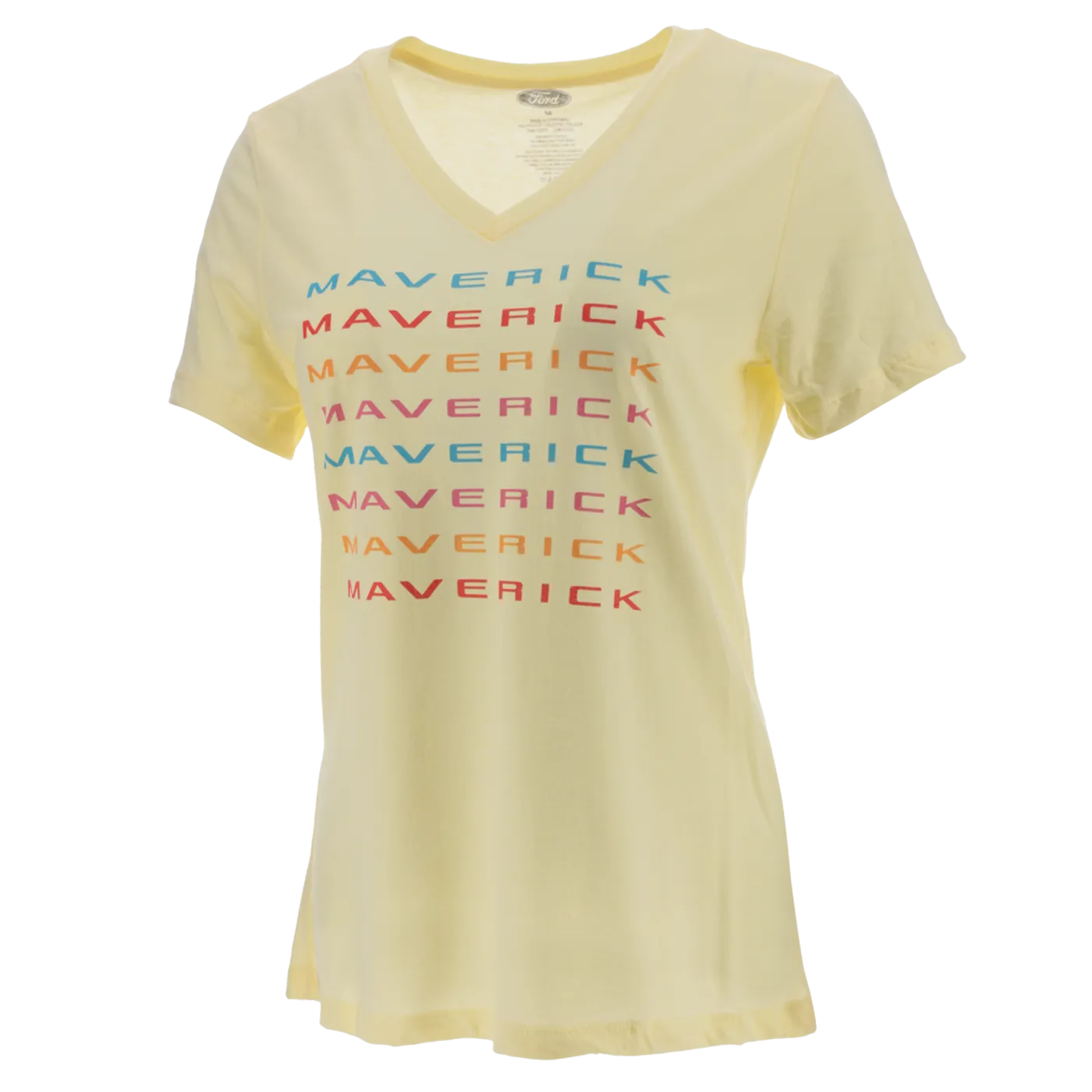 Ford Maverick Womens Yellow Multicolor Graphic V Neck T-Shirt