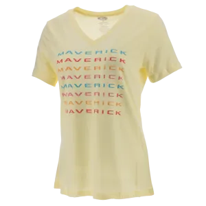 Ford Maverick Womens Yellow Multicolor Graphic V Neck T-Shirt