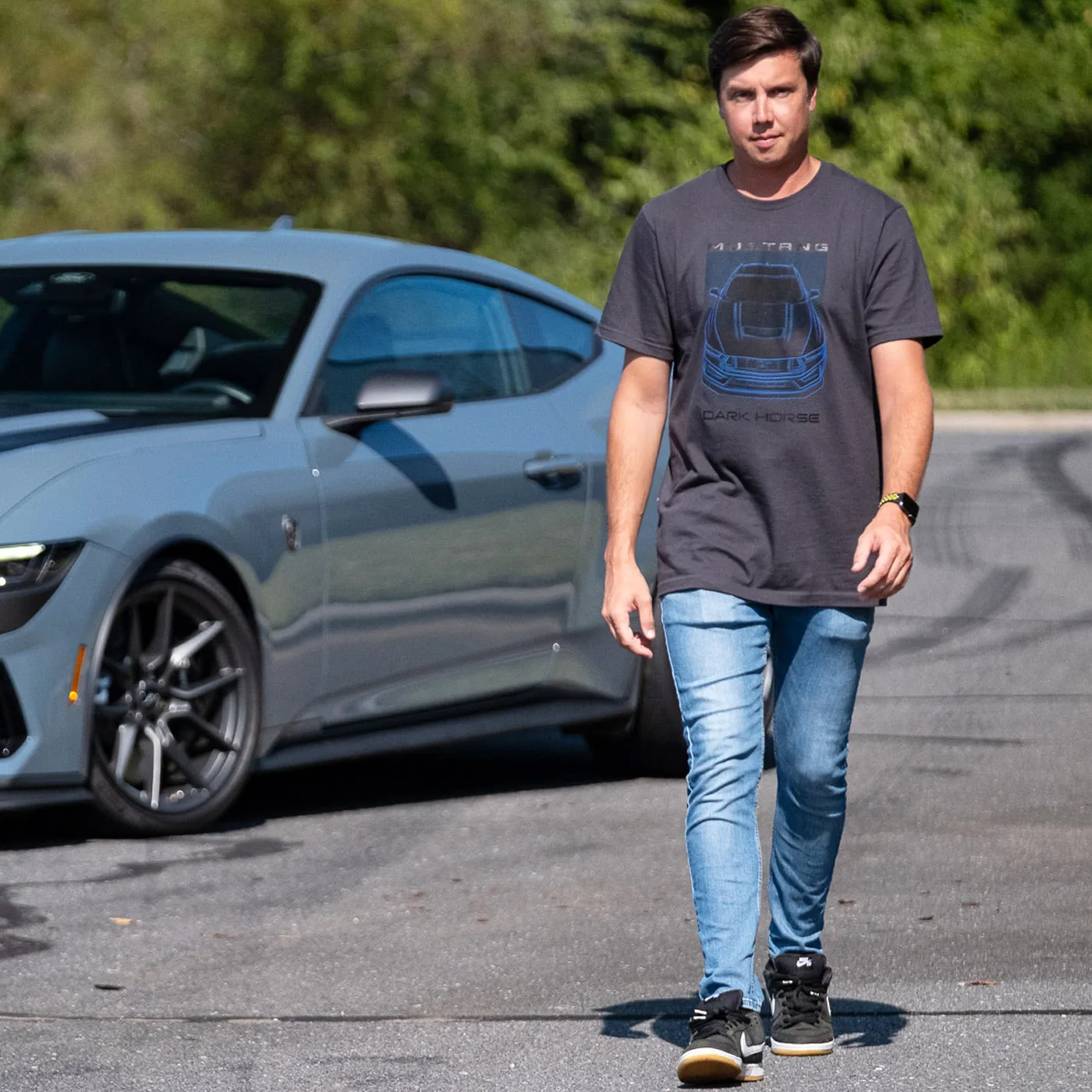 Ford Mustang Dark Horse Mens Blue Graphic T-Shirt