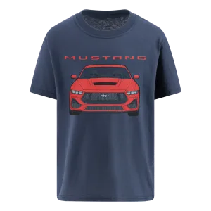 Ford Mustang Red Graphic Navy Blue Youth Short Sleeve T-Shirt