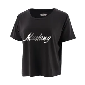 Ford Mustang Womens Foil Script Cropped Short Sleeve T-Shirt