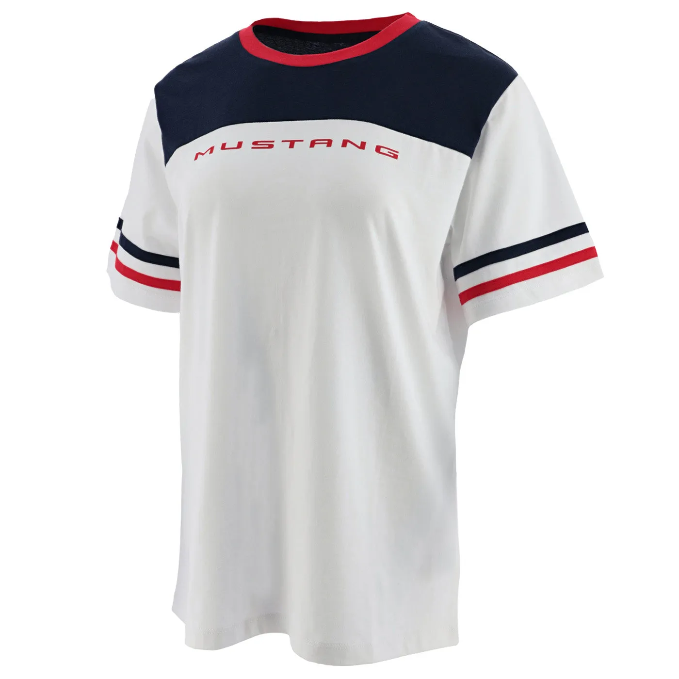 Ford Mustang Womens Red & Blue Striped T-Shirt