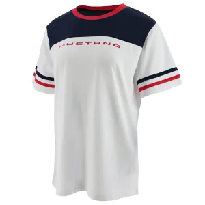 Ford Mustang Womens Red & Blue Striped T-Shirt