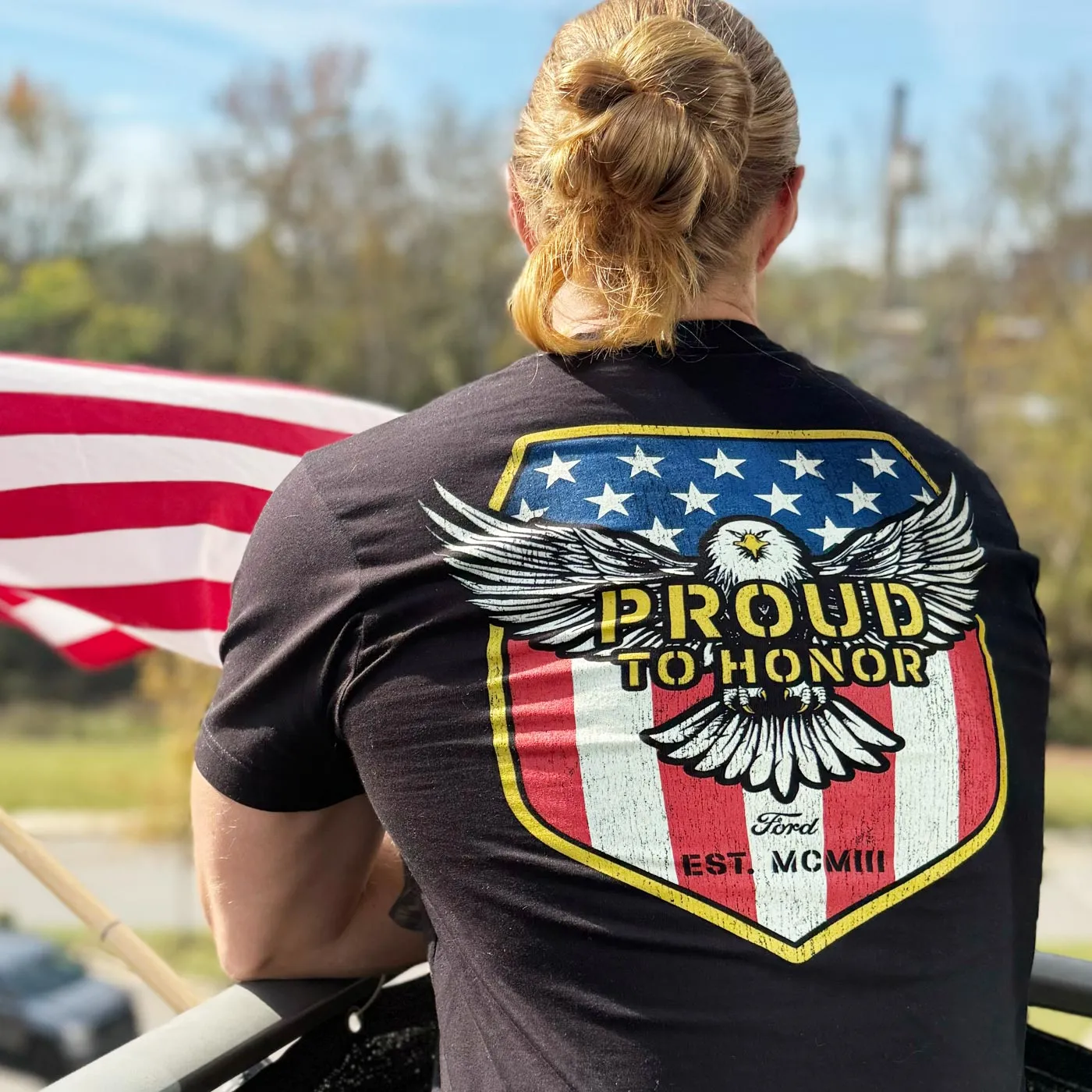 Ford Proud To Honor Mens Bald Eagle Graphic Short Sleeve T-Shirt