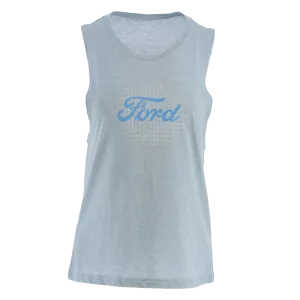 Ford Script Logo Light Blue Womens Razor Back T-Shirt