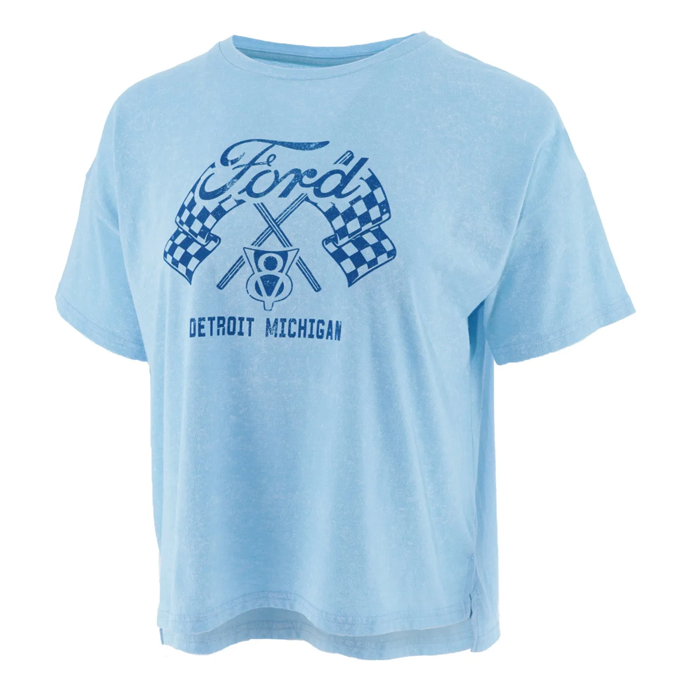 Ford V8 Checkered Flag Womens Relaxed Crop Top