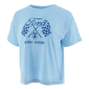 Ford V8 Checkered Flag Womens Relaxed Crop Top
