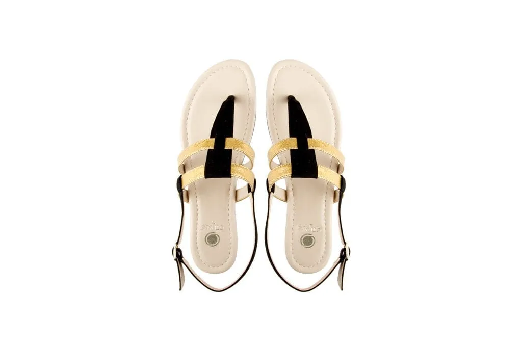 Gabriella Pinatex? Vegan Leather Gladiator Sandals | Black & Gold