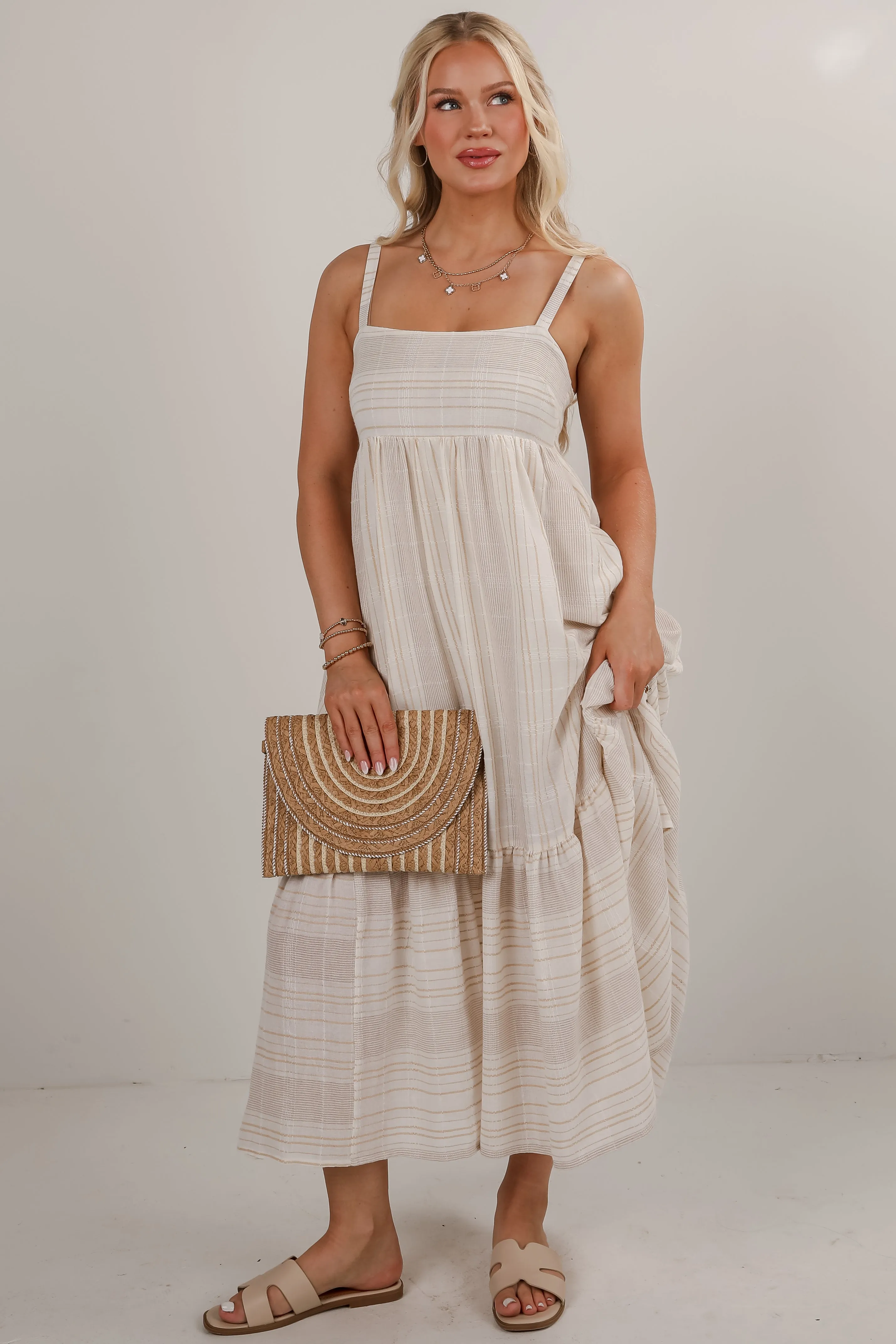 Gather Round White Striped Maxi Dress