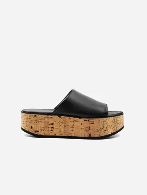 Geigi Women's Grape Leather Cork Platform Vegan Sandals | Black