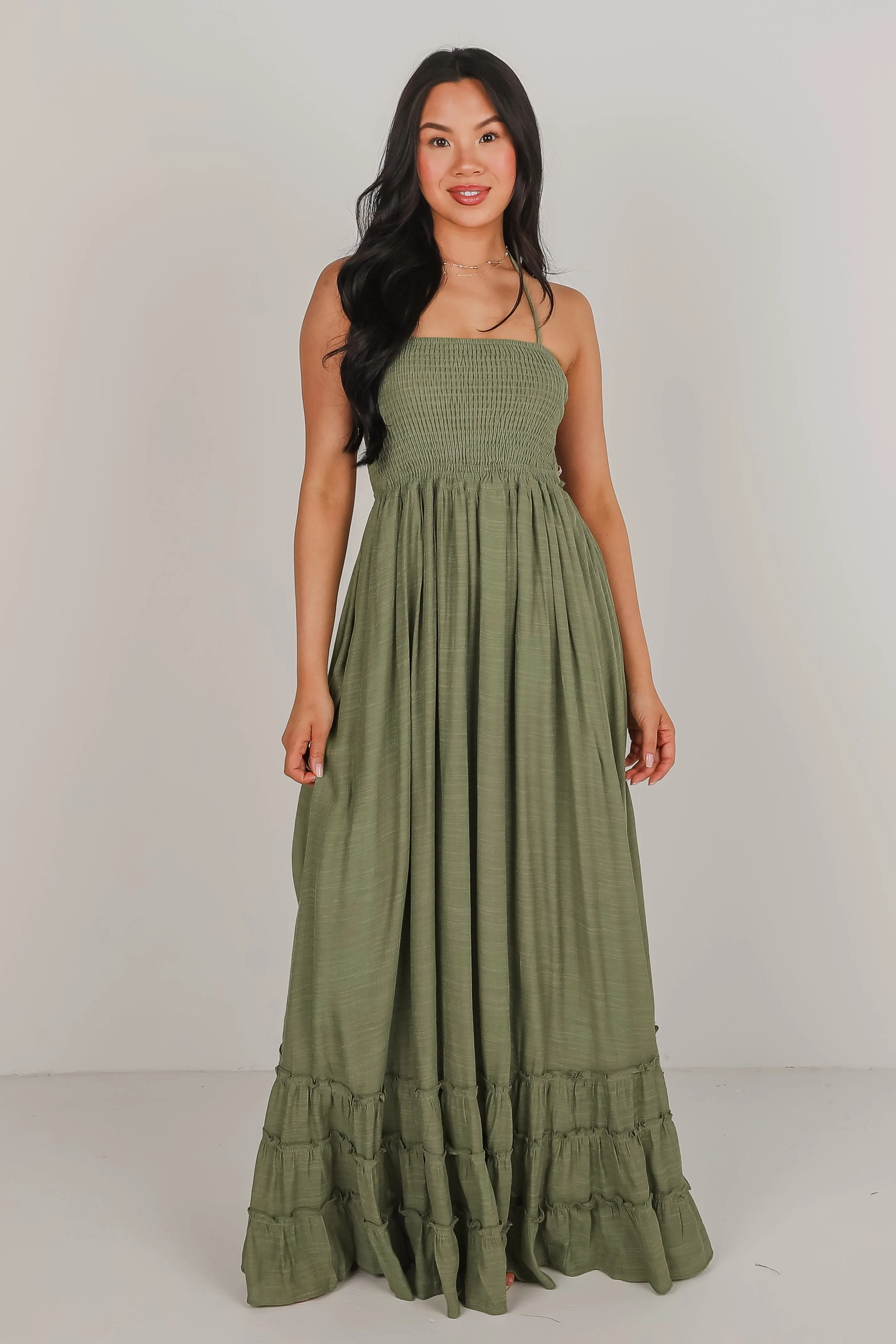 Good Things Take Time Smocked Halter Maxi Dress