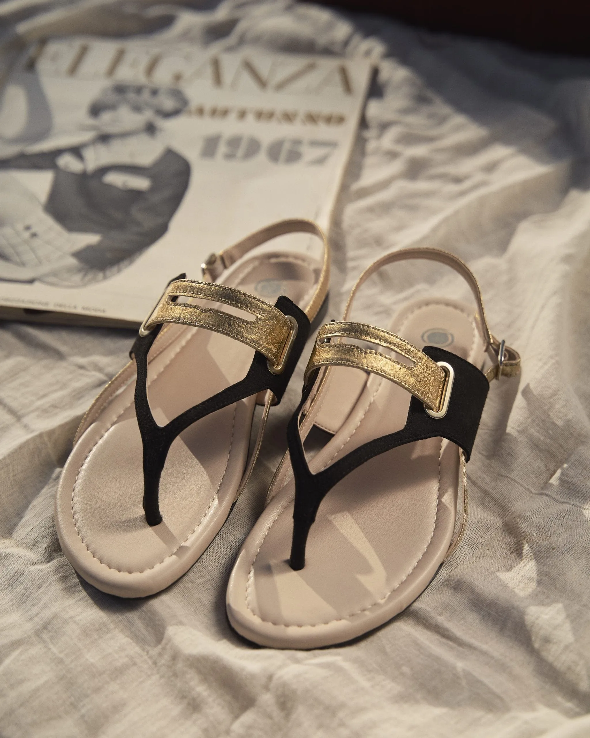Grace Pinatex? Vegan Leather Gladiator Sandals | Black & Gold