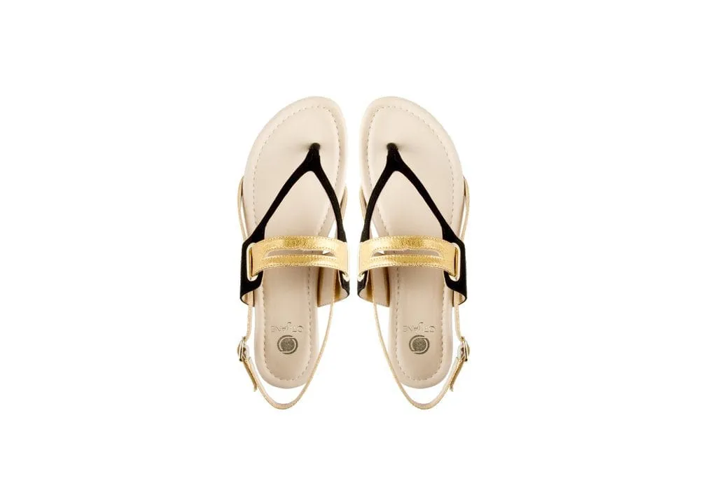 Grace Pinatex? Vegan Leather Gladiator Sandals | Black & Gold