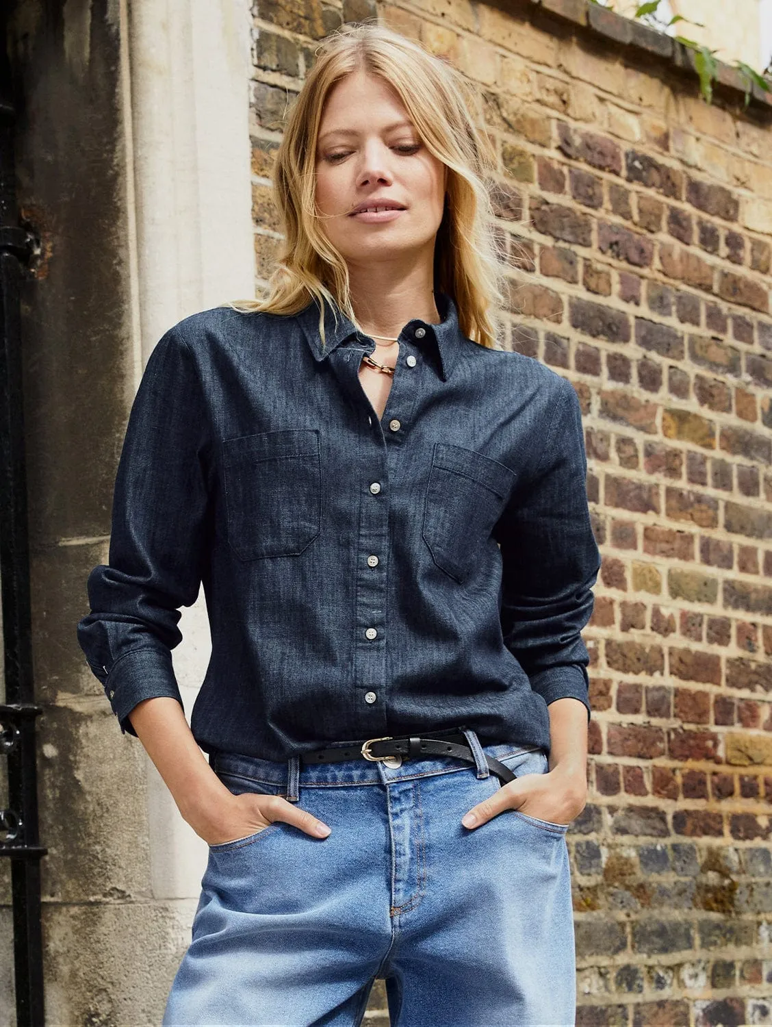 Hattie Organic Denim Shirt | Dark Indigo