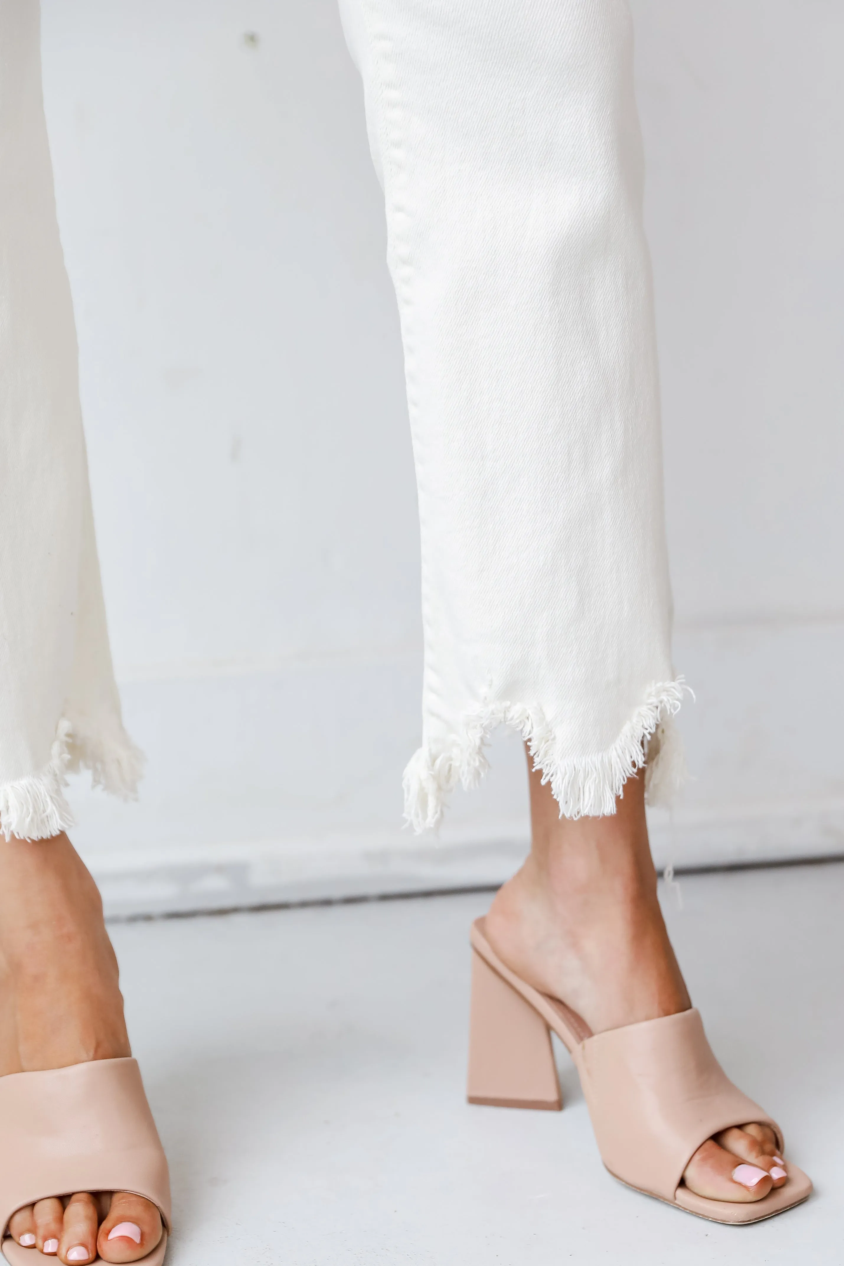High Society Cream Distressed Cropped Flare Jeans