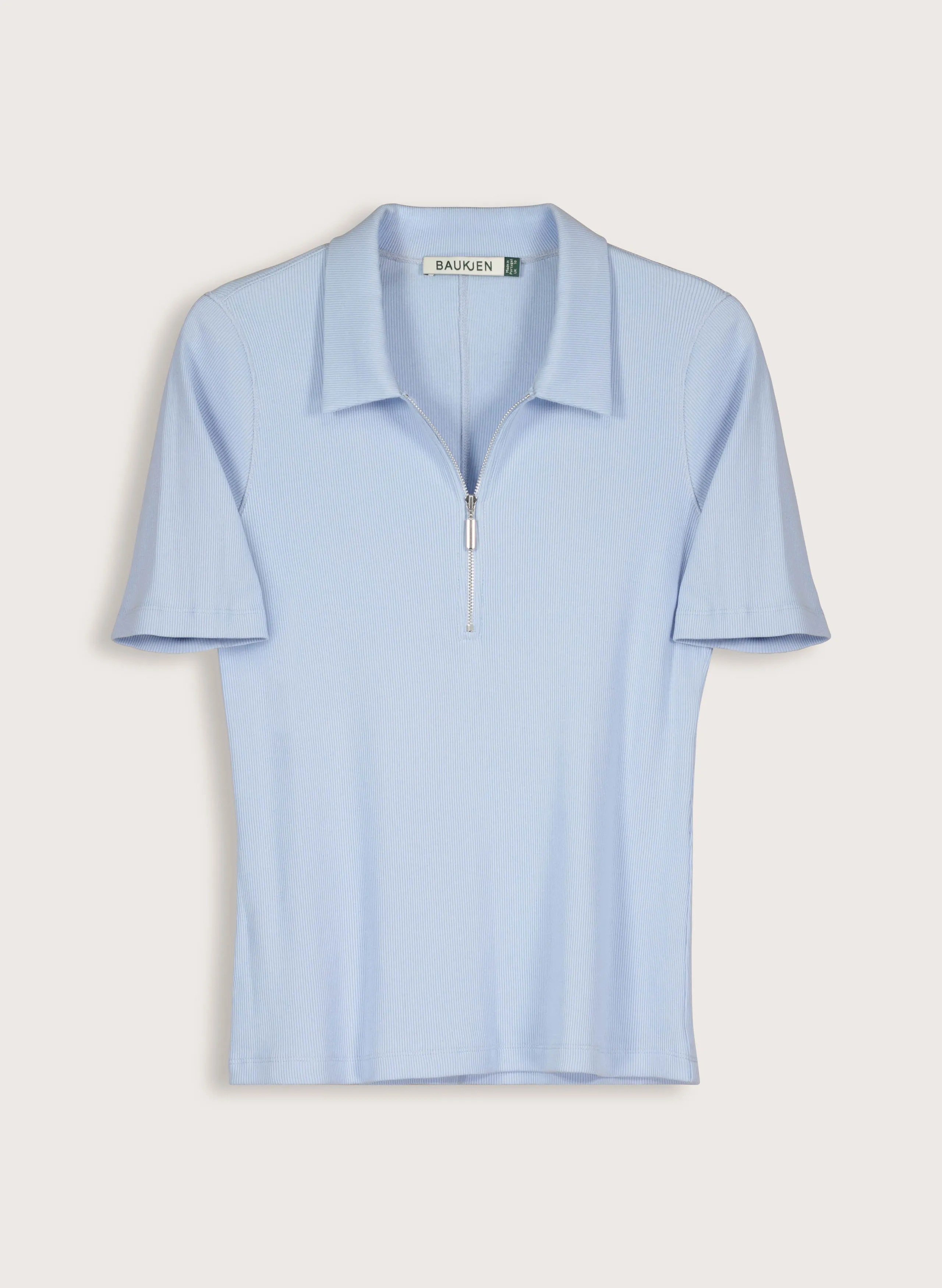 Ivy Organic Rib Zip Collar Top | Ice Blue