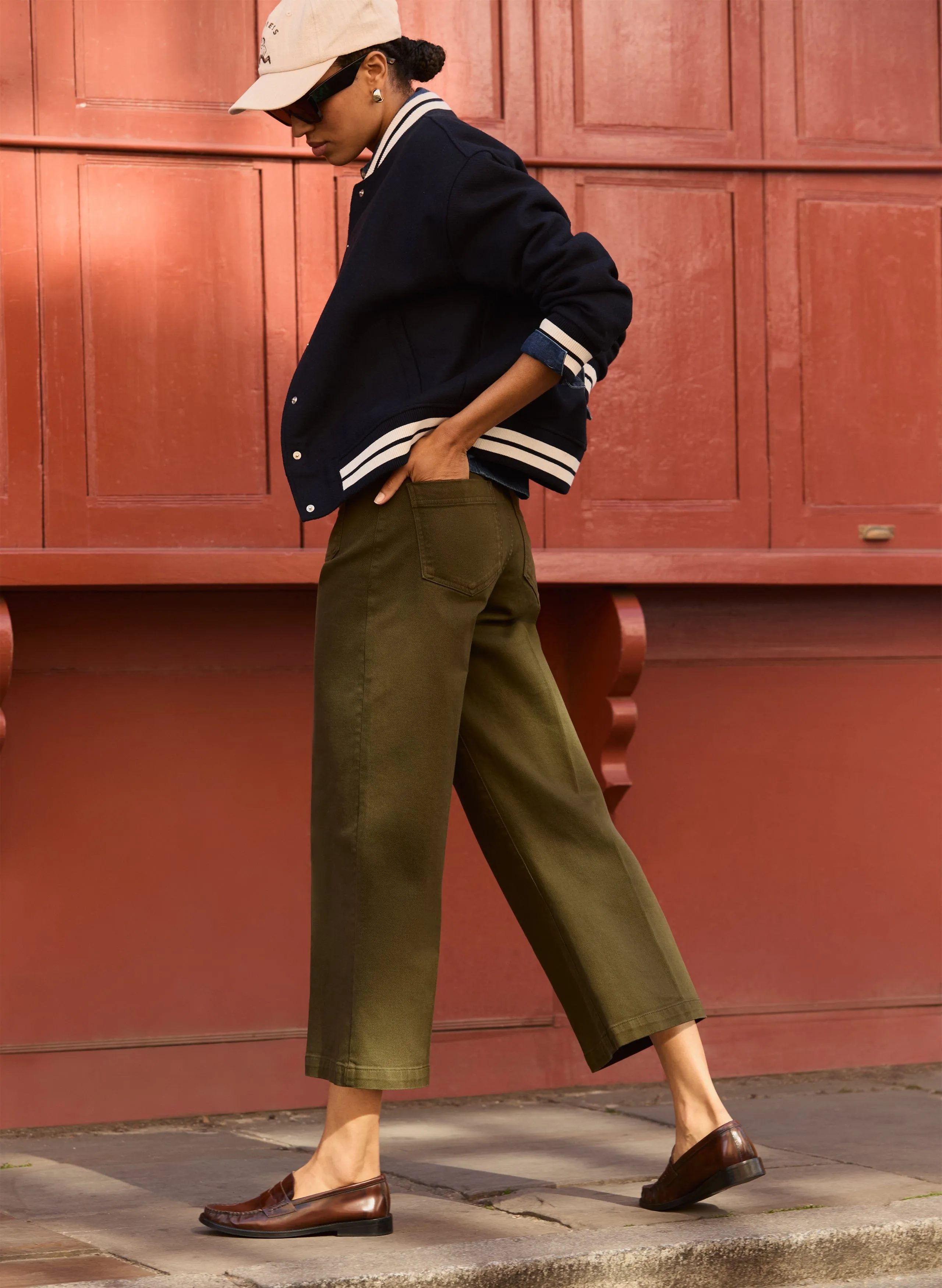 Jena Organic Cotton Stretch Wide Crop Jeans | Dark Olive