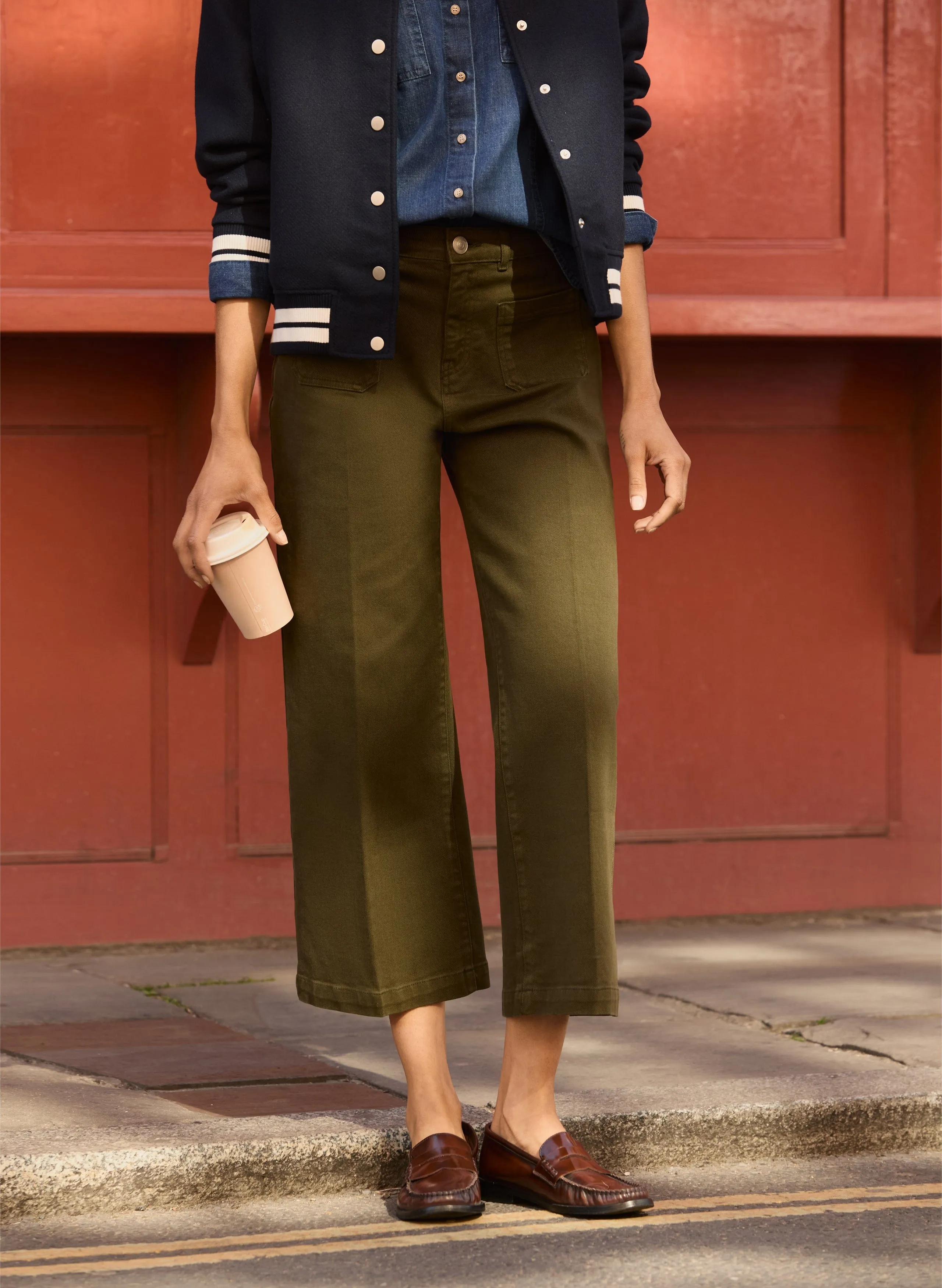 Jena Organic Cotton Stretch Wide Crop Jeans | Dark Olive