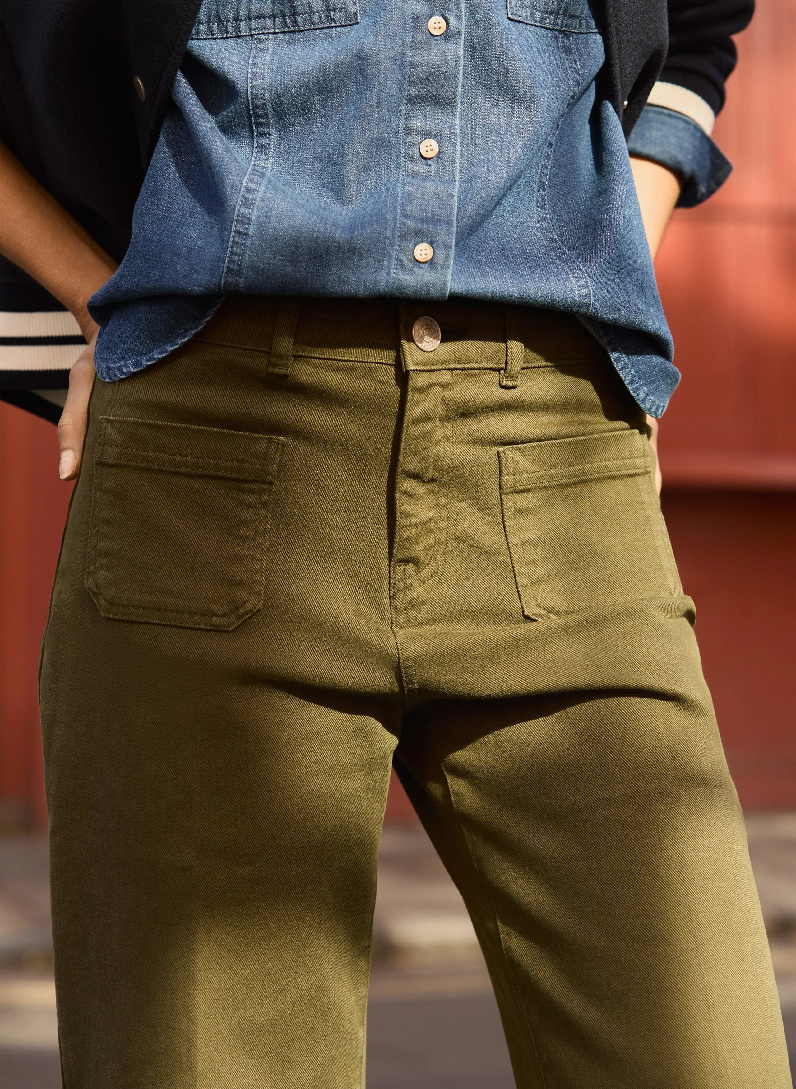 Jena Organic Cotton Stretch Wide Crop Jeans | Dark Olive