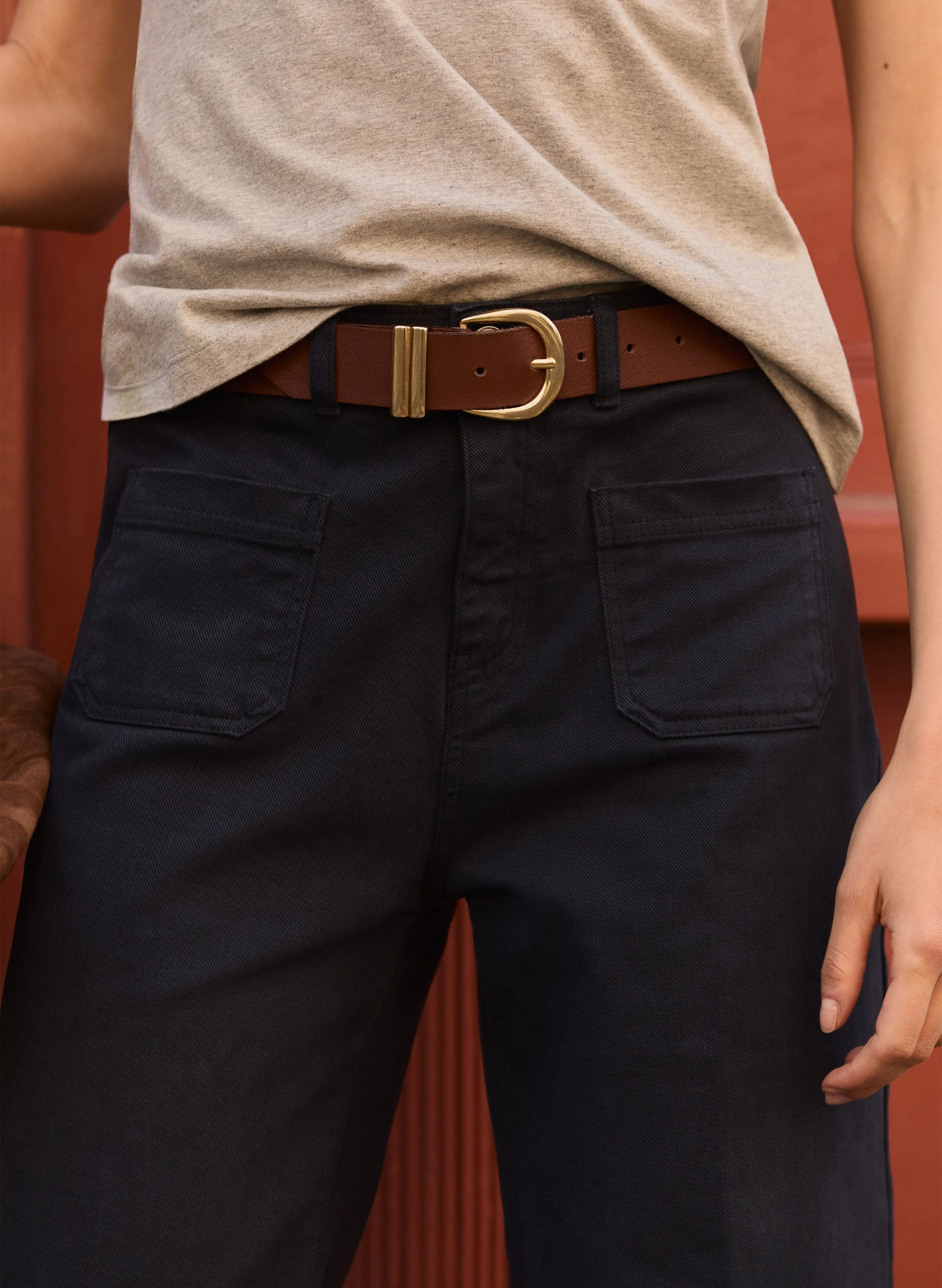 Jena Organic Cotton Stretch Wide Crop Jeans | French Navy