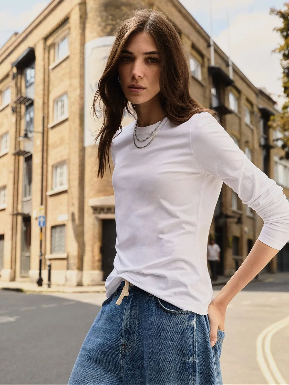 Josephine Organic Cotton Long Sleeve Slim T-Shirt | Pure White