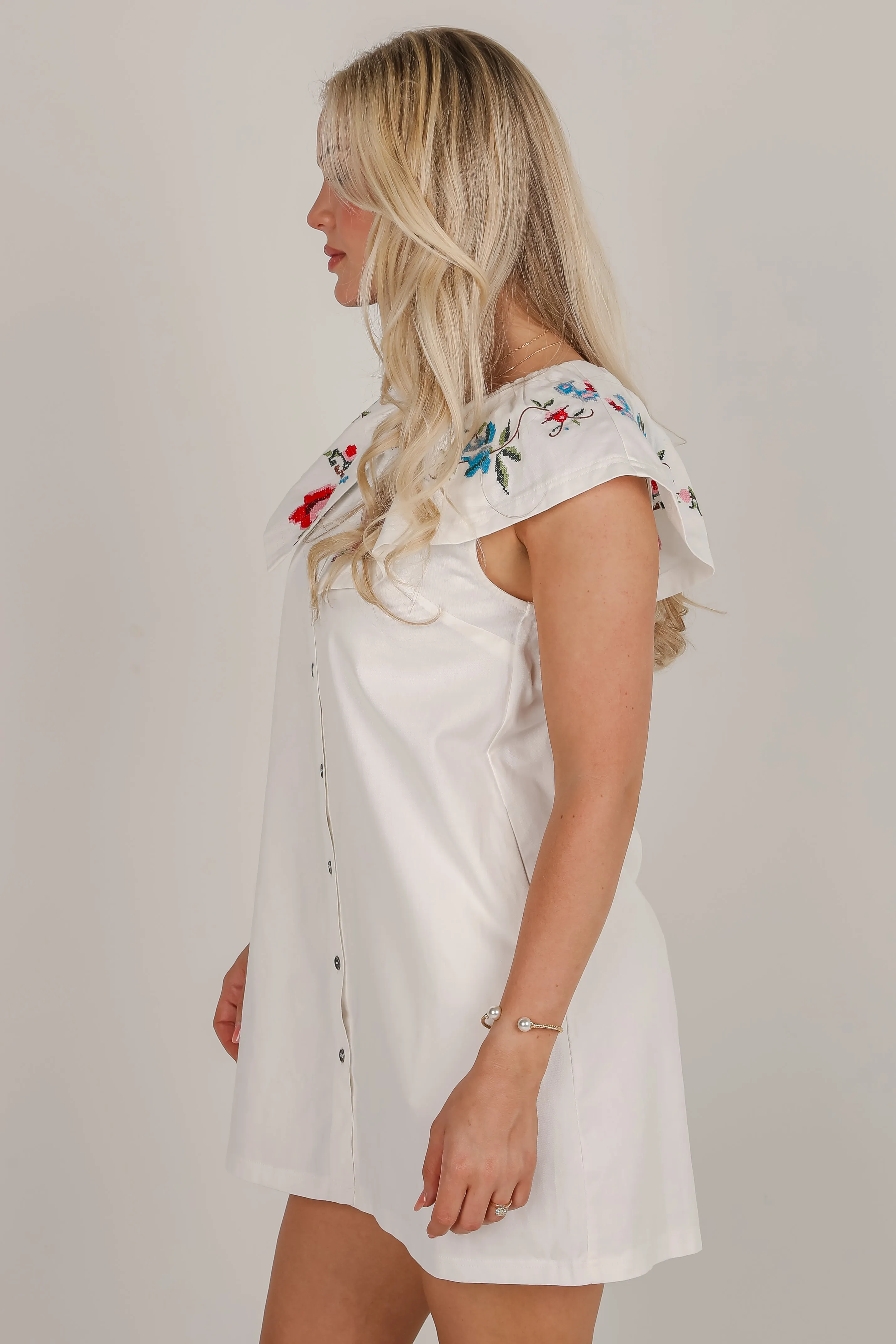 Just A Dream White Floral Embroidered Mini Dress