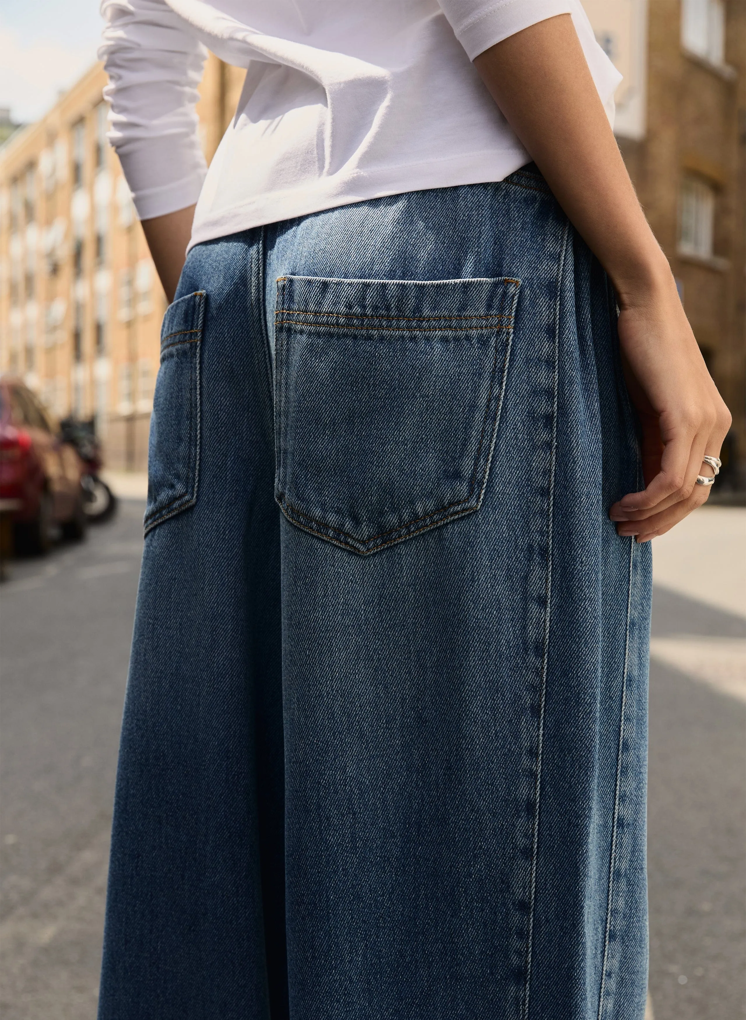 Leonor TENCEL? Tie Front?Wide Leg Jeans | Mid Wash Indigo