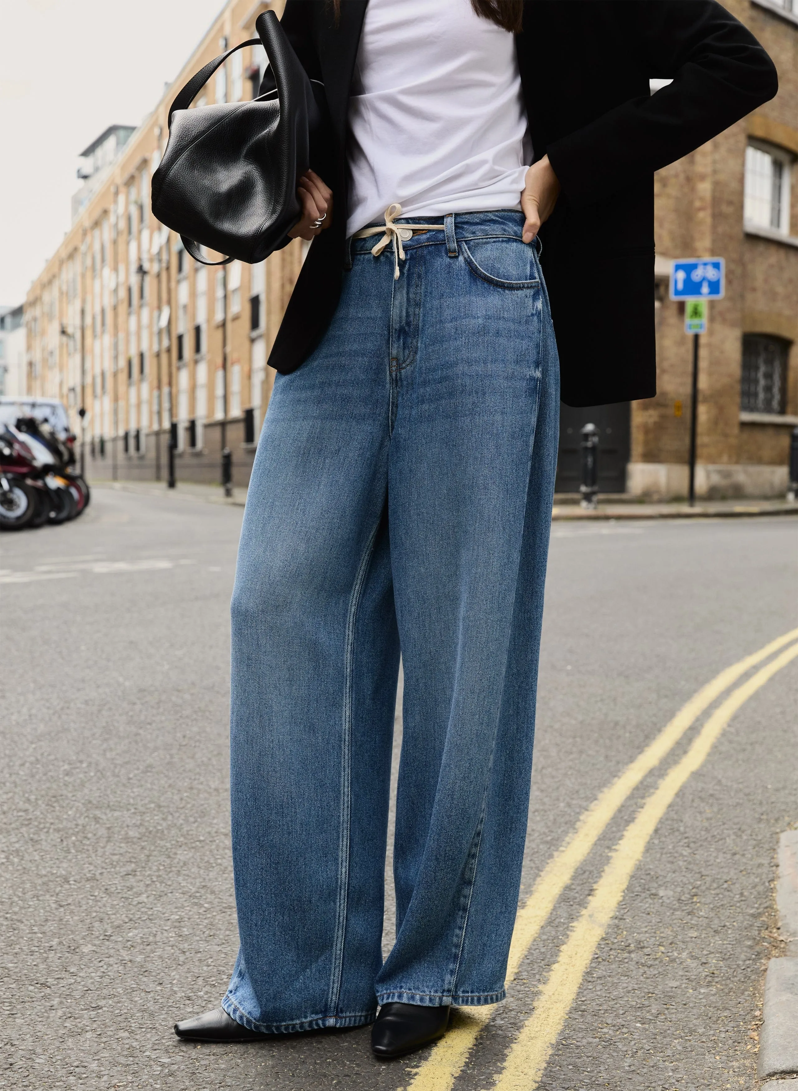 Leonor TENCEL? Tie Front?Wide Leg Jeans | Mid Wash Indigo
