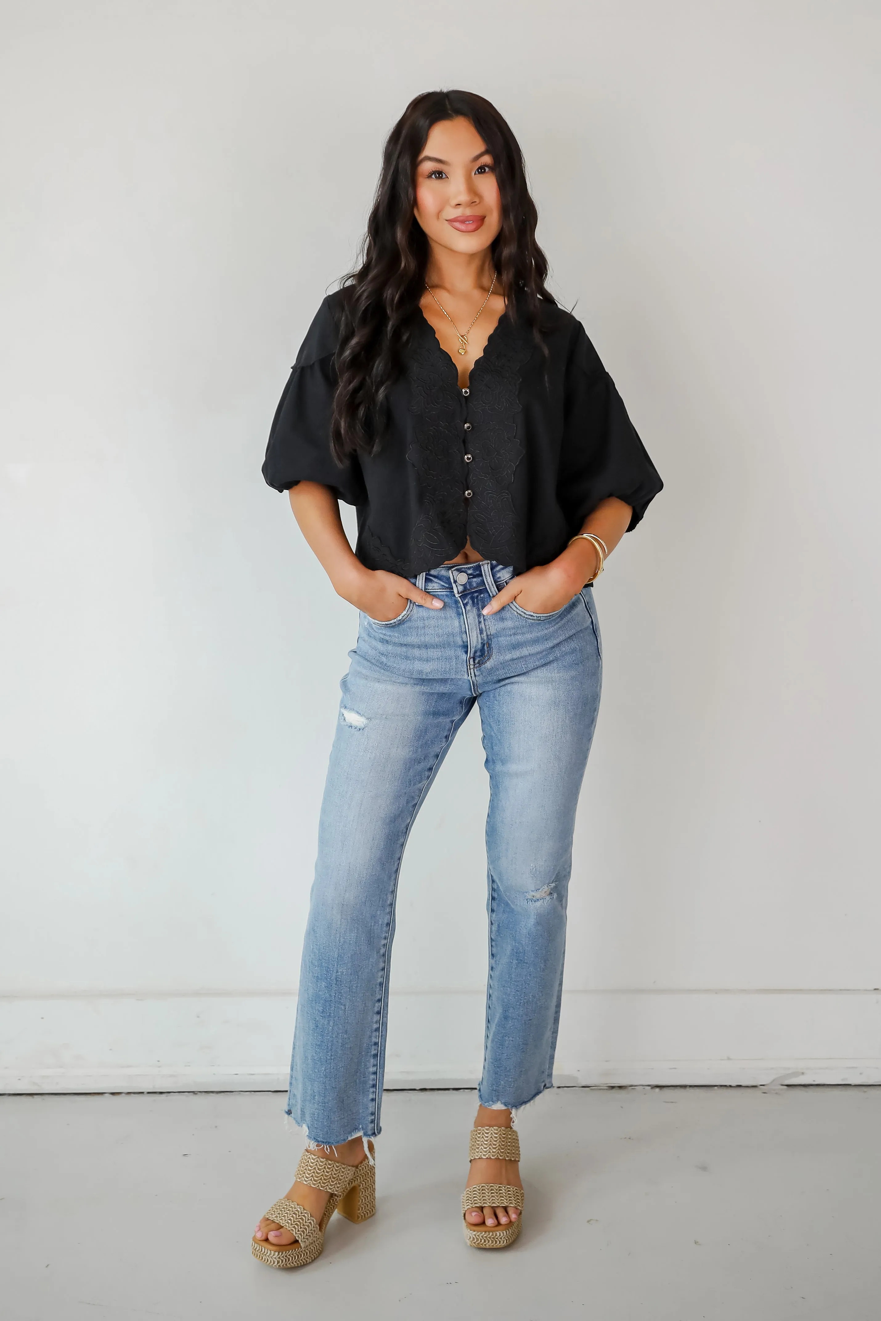 Lily Light Wash High-Rise Stretch Straight Jeans