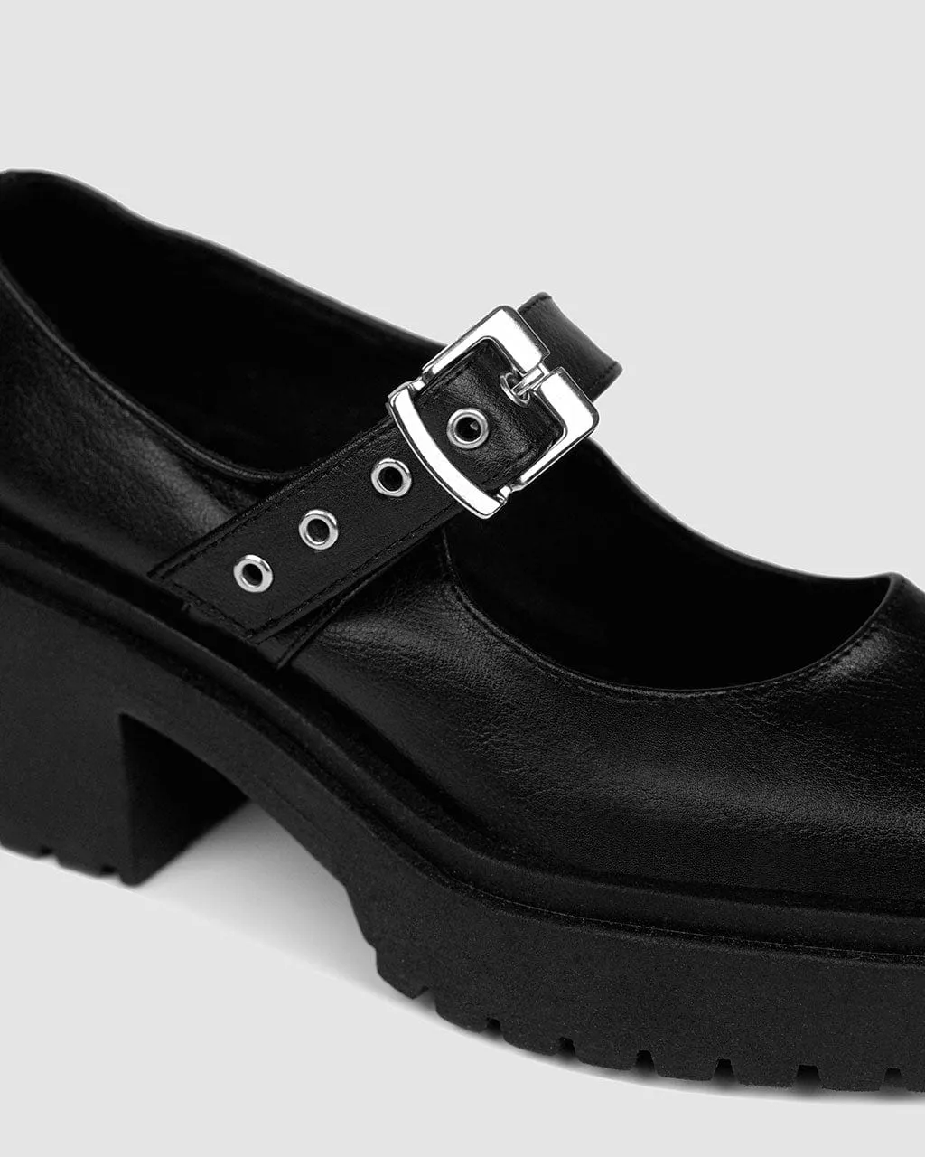 Mary Jane Women's Squared Vegea Grape Leather Vegan Pumps | Black
