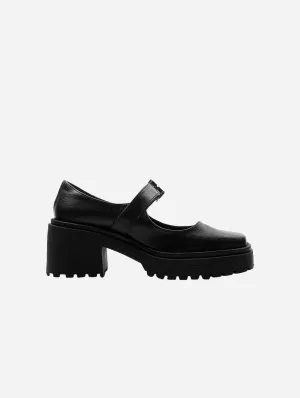 Mary Jane Women's Squared Vegea Grape Leather Vegan Pumps | Black