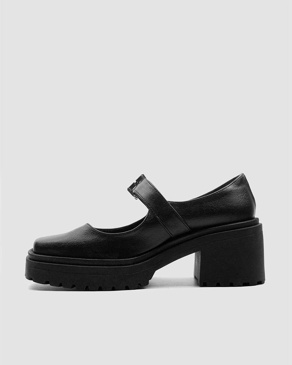 Mary Jane Women's Squared Vegea Grape Leather Vegan Pumps | Black
