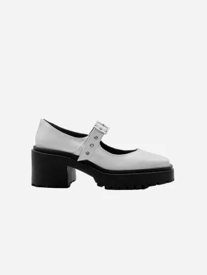 Mary Jane Women's Squared Vegea Grape Leather Vegan Pumps | White