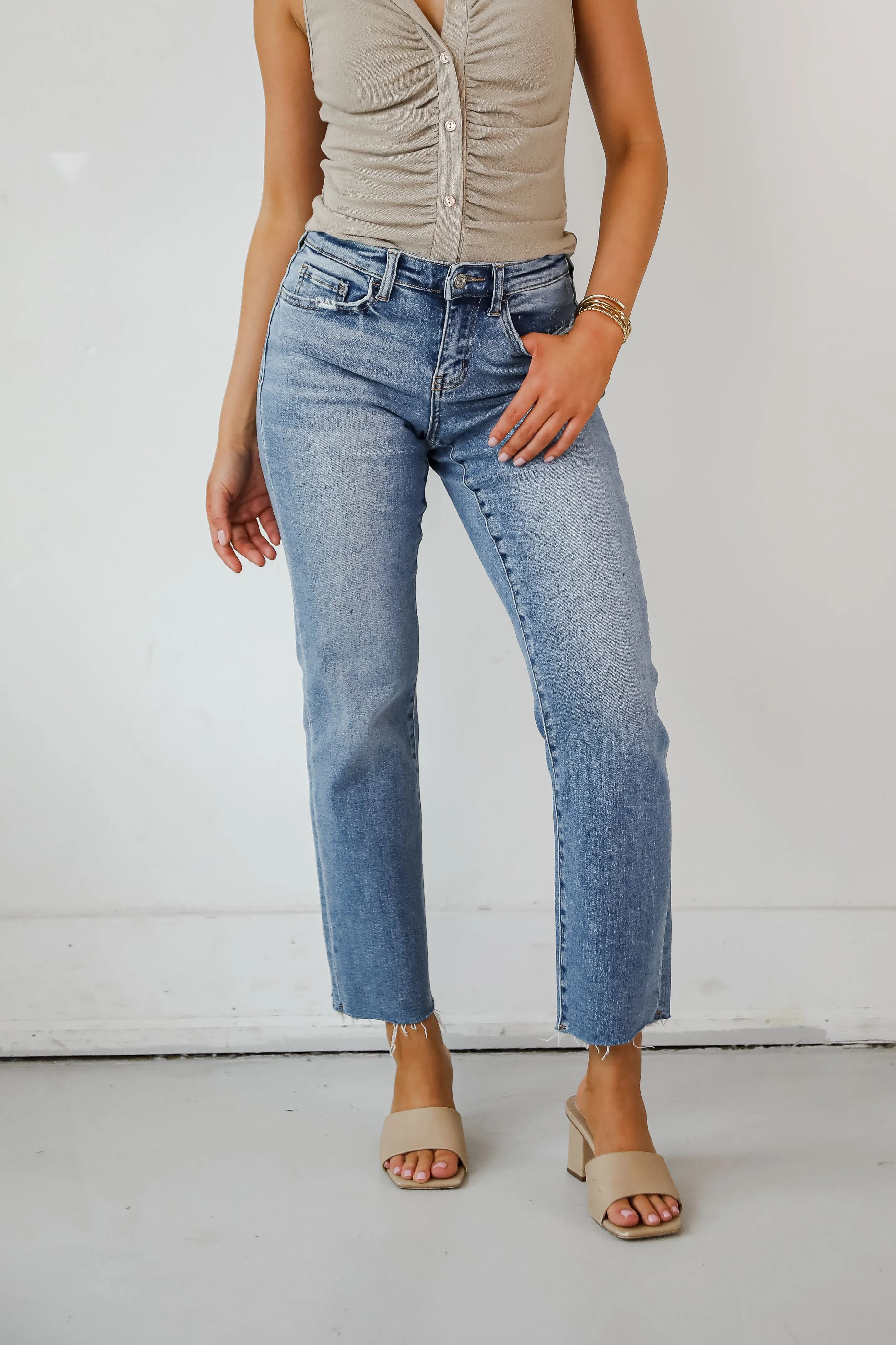 Melissa Medium Wash Mid-Rise Stretch Straight Jeans