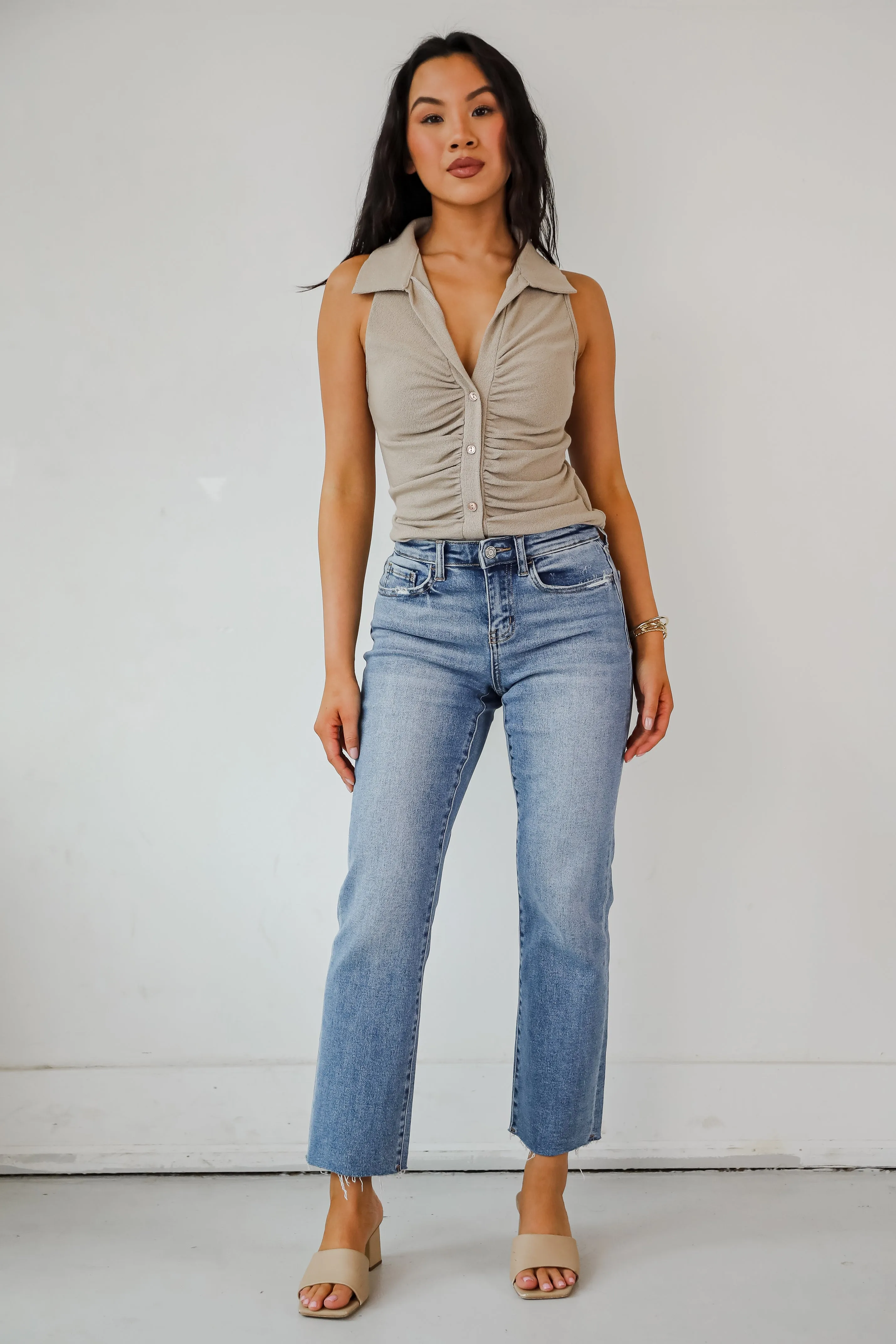 Melissa Medium Wash Mid-Rise Stretch Straight Jeans